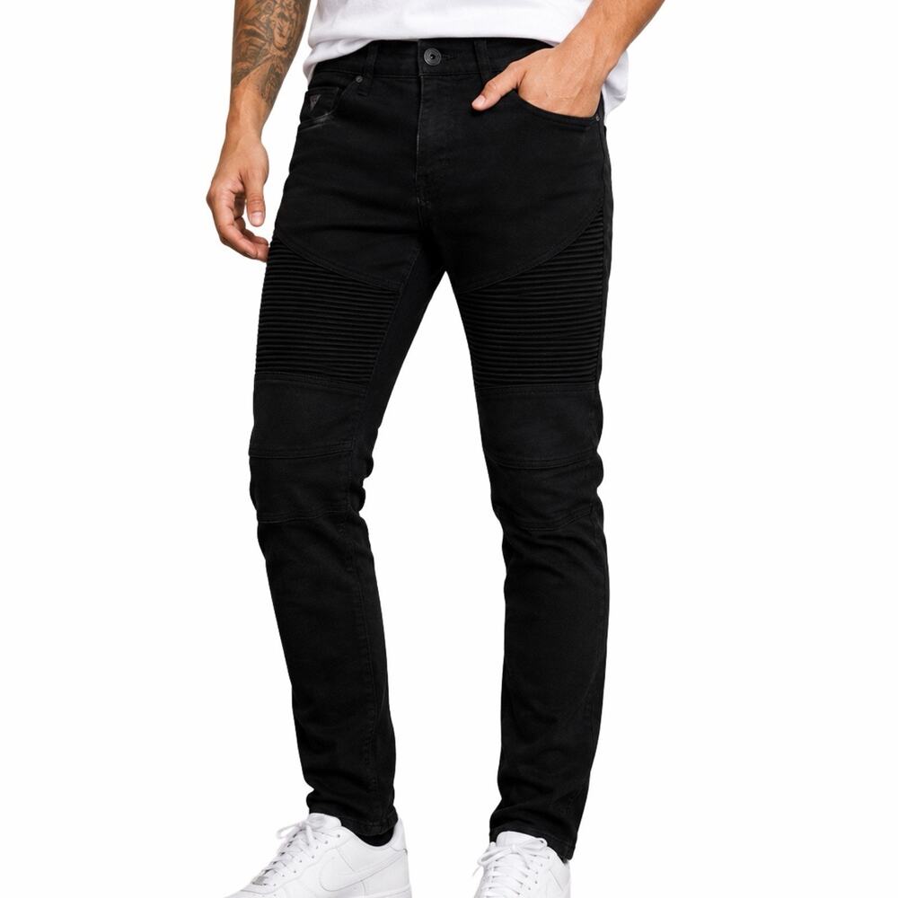 Guess Skinny Jeans Mens 31 Black Moto Ribbed Biker Denim M74AN3R10A0